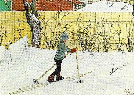 Carl Larsson falugarden-esbjorn pa skidor Norge oil painting art